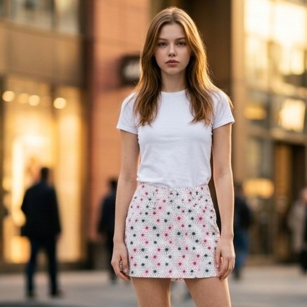 Daily Sports Golf Skort Mini Skirt White Pink Starburst Floral Activewear Size 4